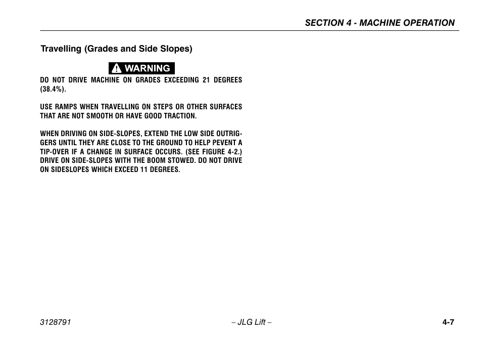 Travelling (grades and side slopes), Travelling (grades and side slopes) -7 | JLG X550AJ Operator Manual User Manual | Page 51 / 136