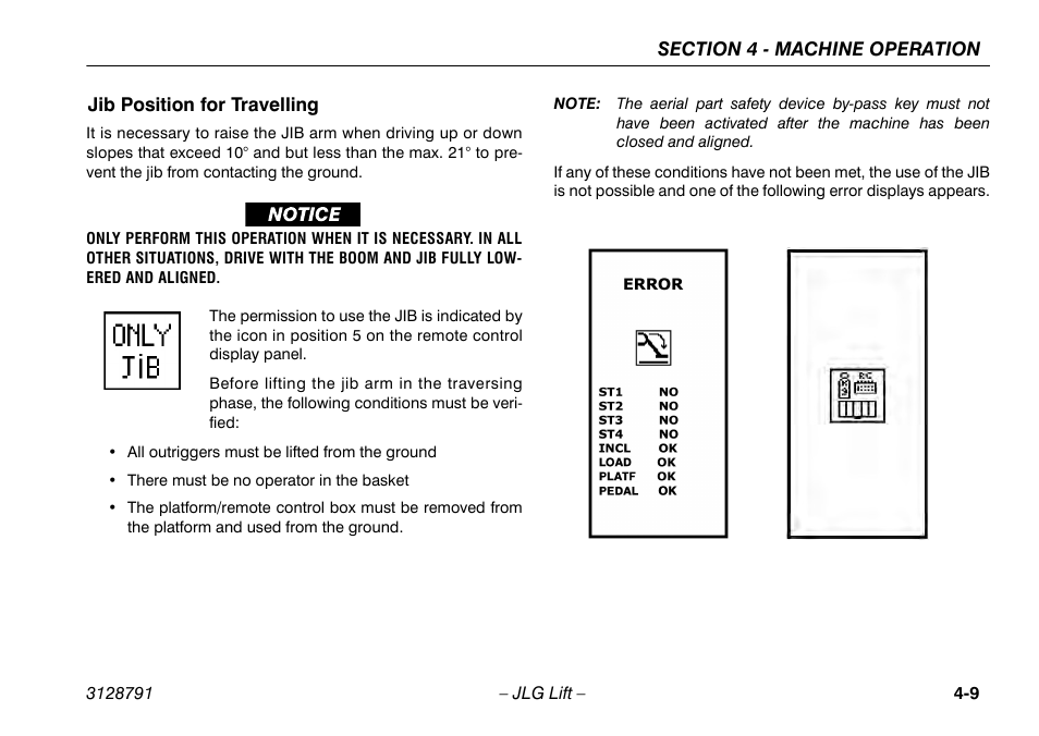 Jib position for travelling, Jib position for travelling -9 | JLG X550AJ Operator Manual User Manual | Page 53 / 136