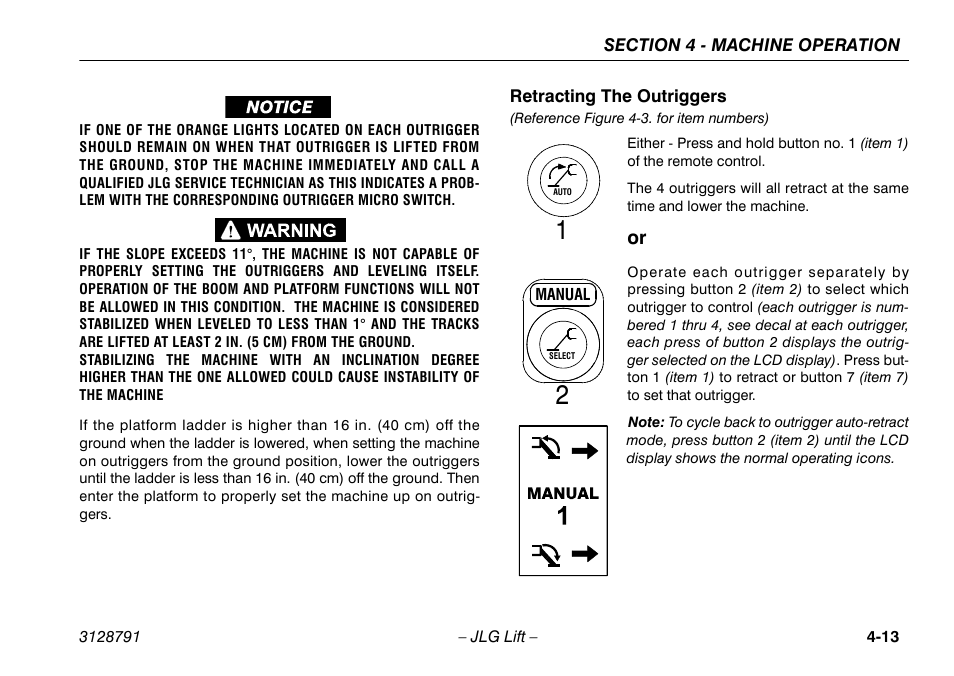 Retracting the outriggers -13 | JLG X550AJ Operator Manual User Manual | Page 57 / 136
