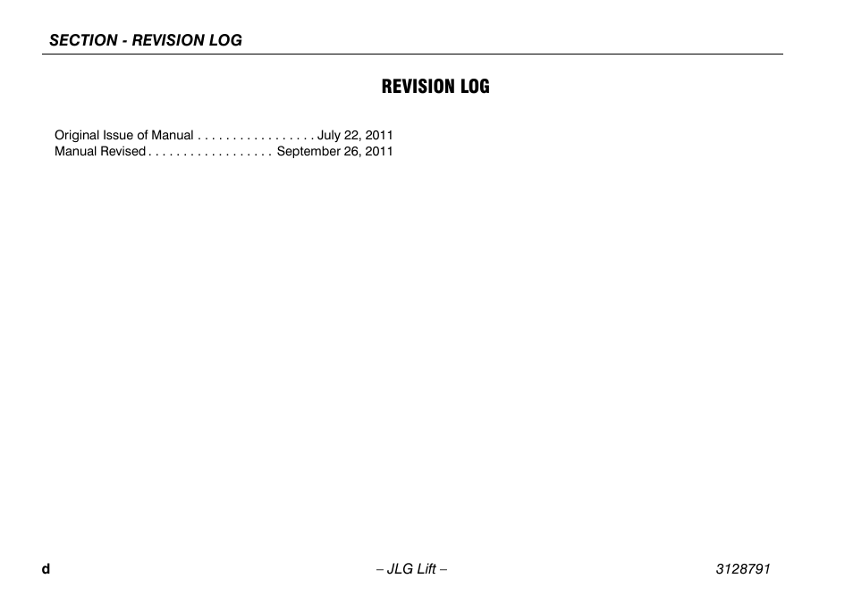 Revision log | JLG X550AJ Operator Manual User Manual | Page 6 / 136