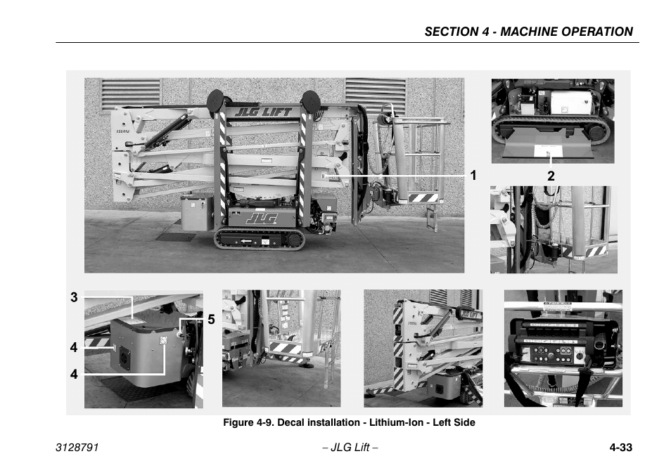 Decal installation - lithium-ion - left side -33 | JLG X550AJ Operator Manual User Manual | Page 77 / 136