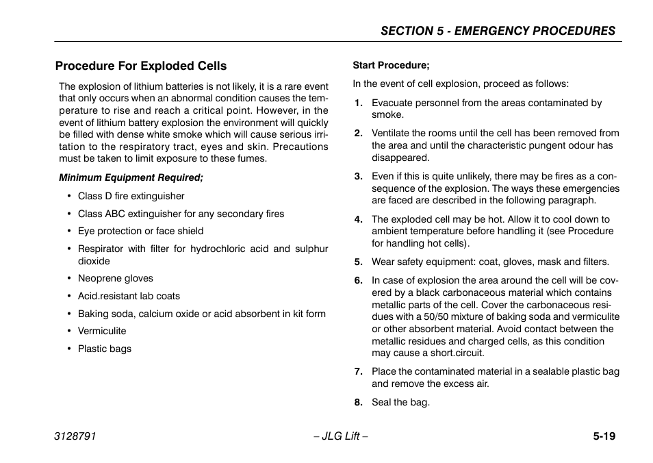 Procedure for exploded cells, Procedure for exploded cells -19 | JLG X550AJ Operator Manual User Manual | Page 99 / 136