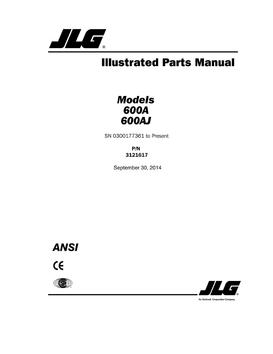 JLG 600A_AJ Parts Manual User Manual | 310 pages