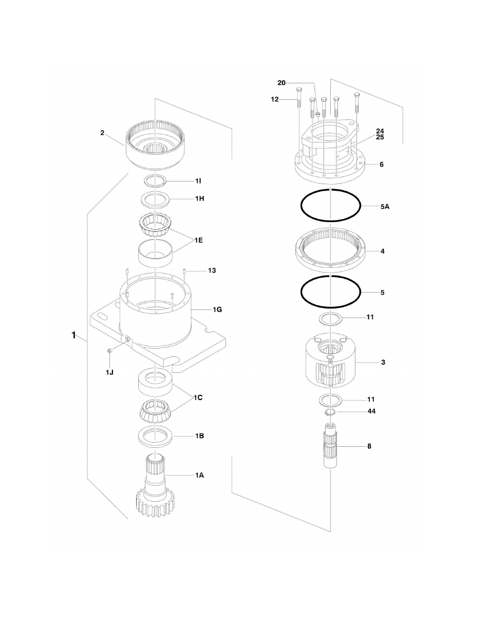 Figure 2-6. swing motor/hub assembly | JLG 600A_AJ Parts Manual User Manual | Page 58 / 310