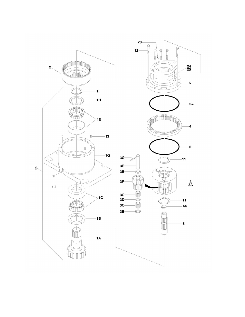 Figure 2-5. swing motor/hub assembly | JLG 860SJ Parts Manual User Manual | Page 44 / 270