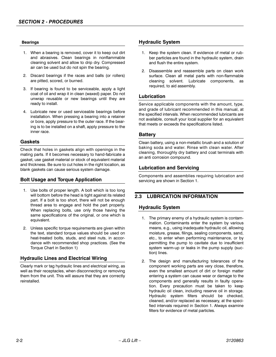 3 lubrication information, Lubrication information -2, Hydraulic system -2 | JLG 80HX_HX+6_HXER Service Manual User Manual | Page 24 / 120