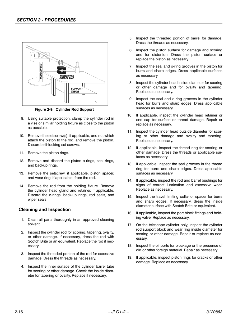 Cleaning and inspection -16, Cylinder rod support -16 | JLG 80HX_HX+6_HXER Service Manual User Manual | Page 38 / 120