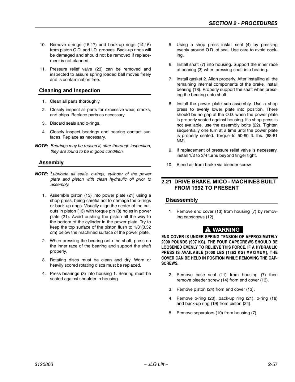 Cleaning and inspection -57 assembly -57, Disassembly -57 | JLG 80HX_HX+6_HXER Service Manual User Manual | Page 79 / 120