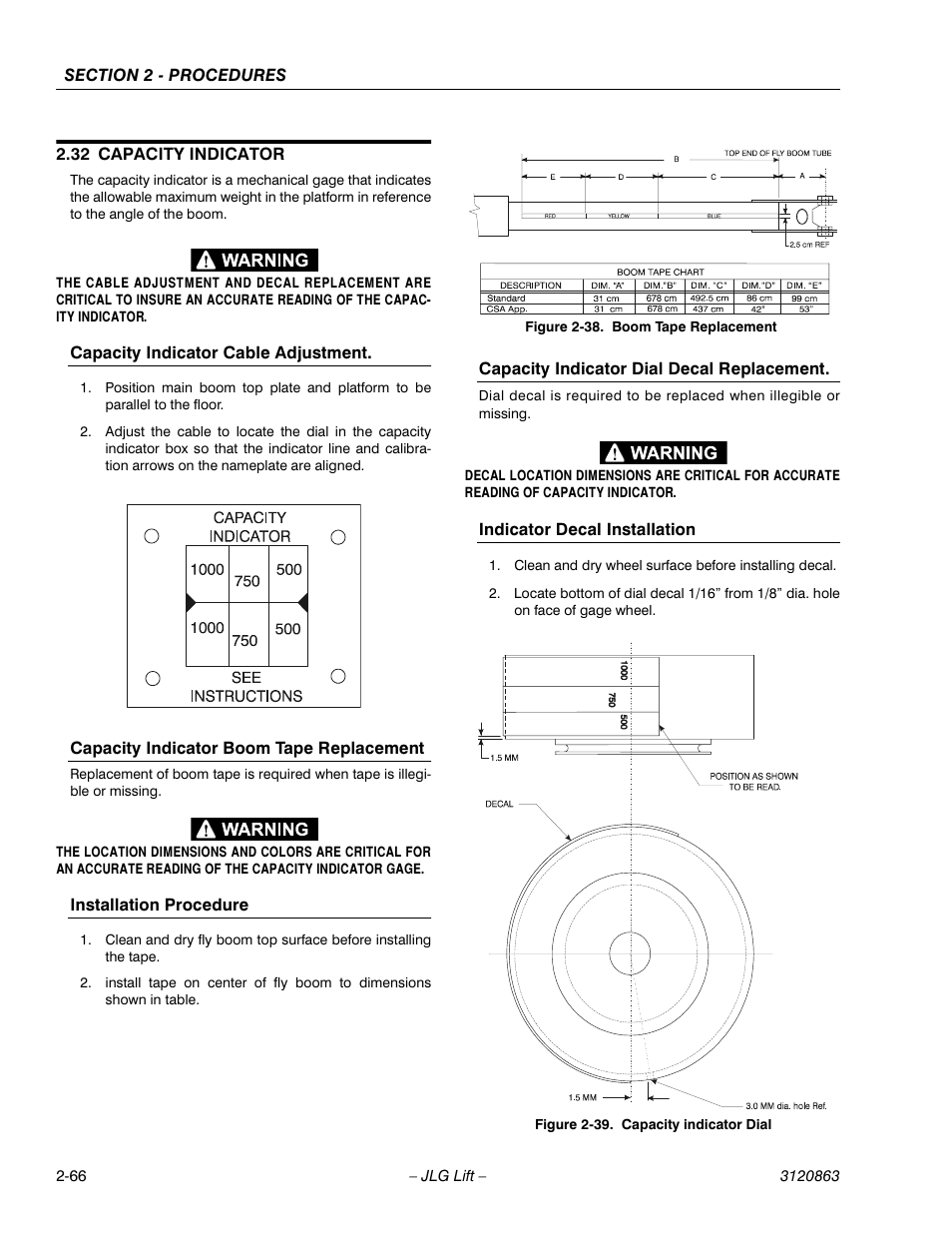 32 capacity indicator, Capacity indicator -66, Boom tape replacement -66 | Capacity indicator dial -66 | JLG 80HX_HX+6_HXER Service Manual User Manual | Page 88 / 120