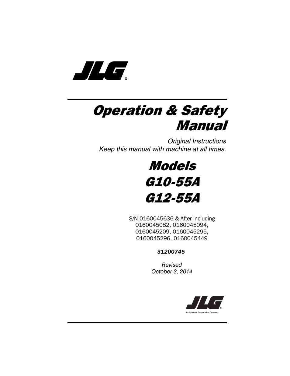 JLG G12-55A Operator Manual User Manual | 160 pages