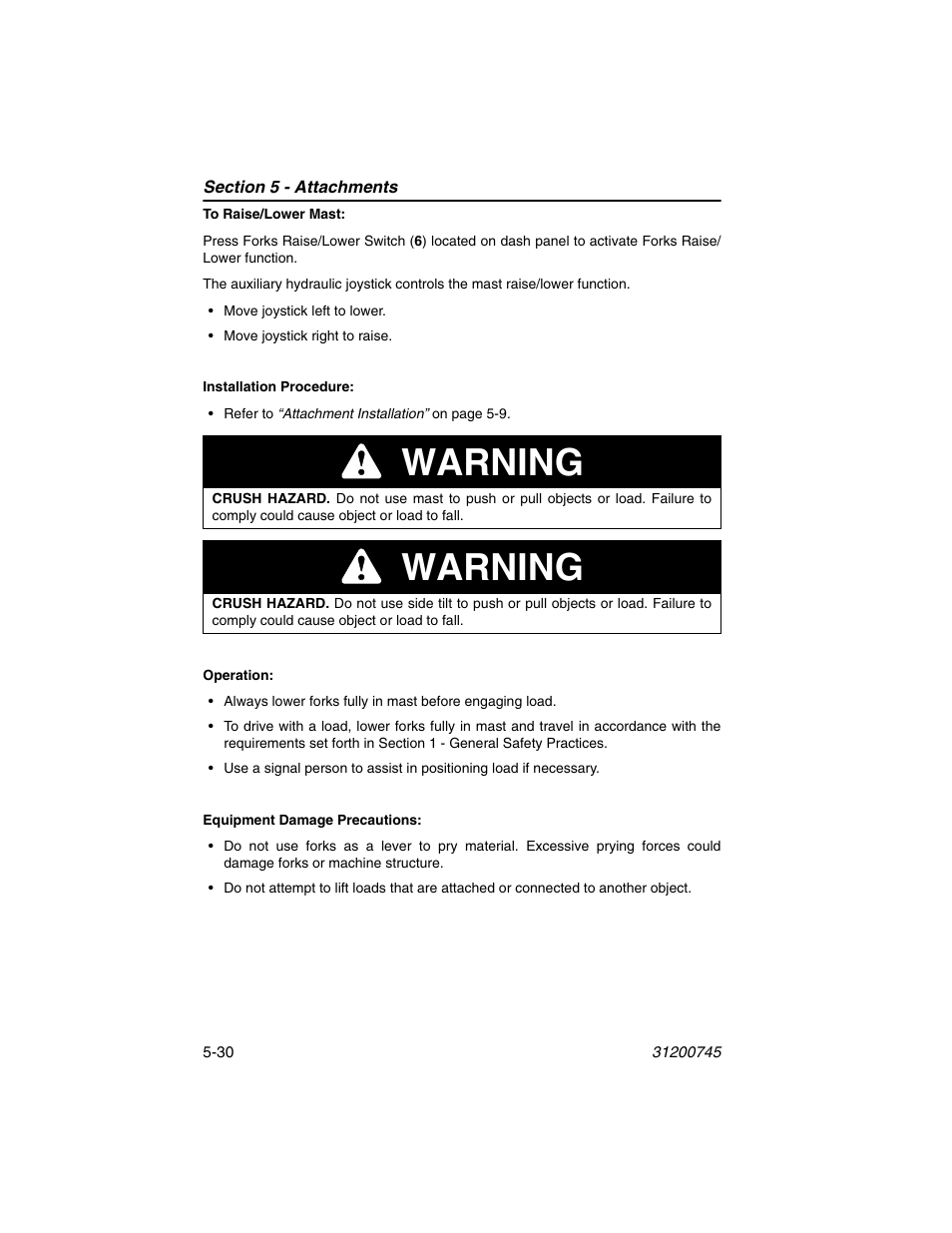 Warning | JLG G12-55A Operator Manual User Manual | Page 102 / 160