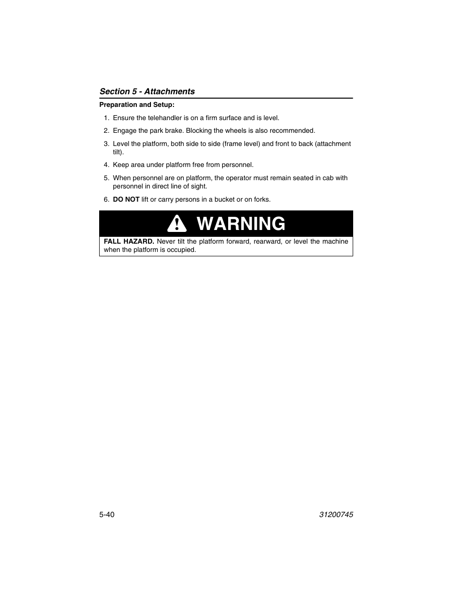 Warning | JLG G12-55A Operator Manual User Manual | Page 112 / 160