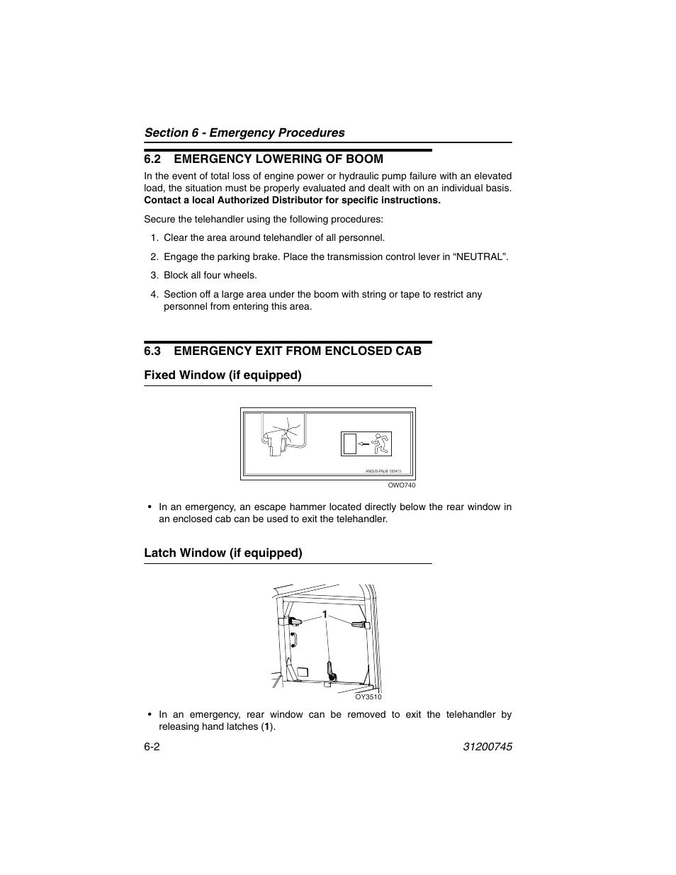 2 emergency lowering of boom, 3 emergency exit from enclosed cab, Fixed window (if equipped) | Latch window (if equipped) | JLG G12-55A Operator Manual User Manual | Page 114 / 160