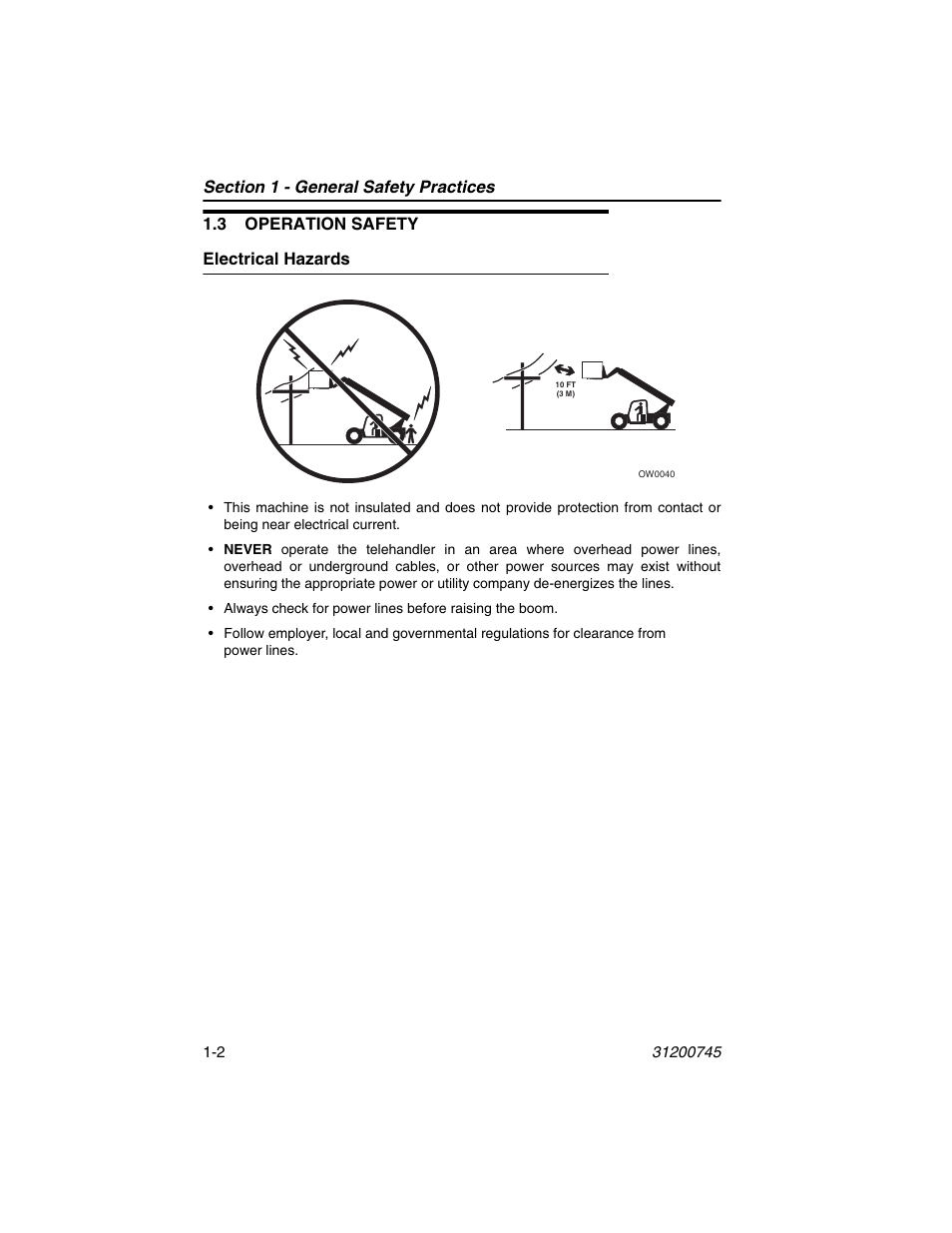 3 operation safety, Electrical hazards, 3 operation safety -2 | Electrical hazards -2 | JLG G12-55A Operator Manual User Manual | Page 12 / 160