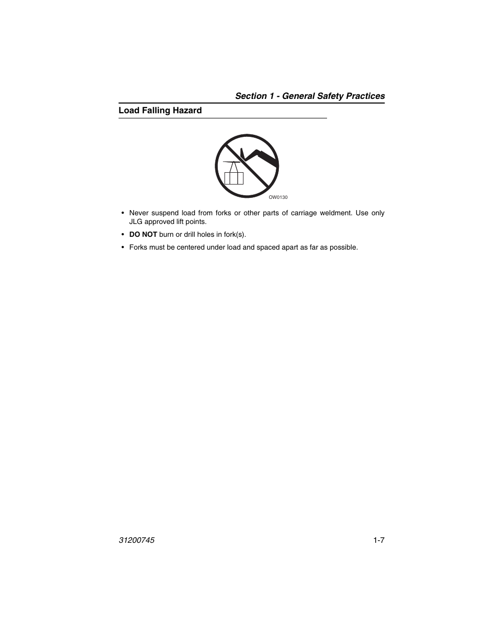 Load falling hazard, Load falling hazard -7 | JLG G12-55A Operator Manual User Manual | Page 17 / 160