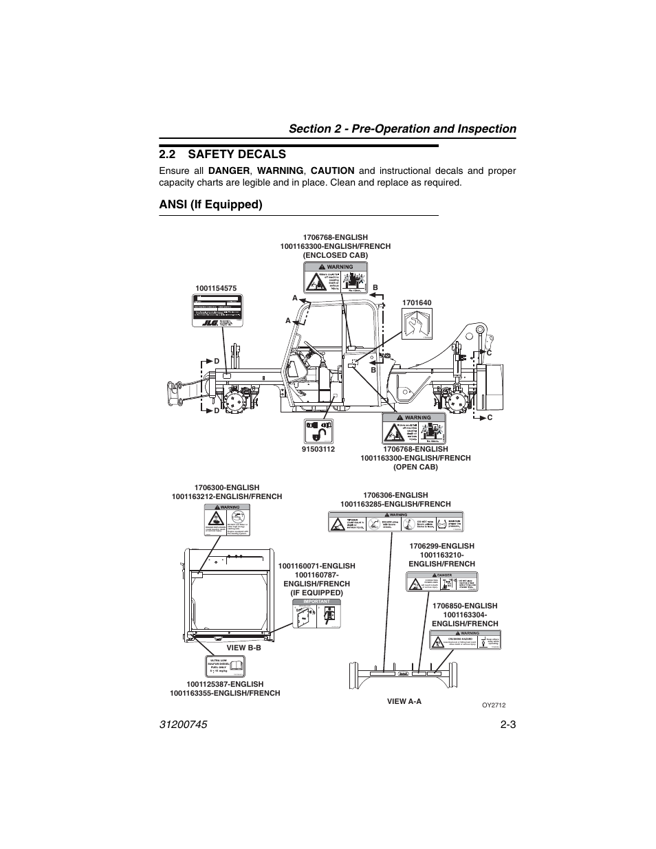 2 safety decals, Ansi (if equipped), 2 safety decals -3 | Ansi (if equipped) -3 | JLG G12-55A Operator Manual User Manual | Page 29 / 160