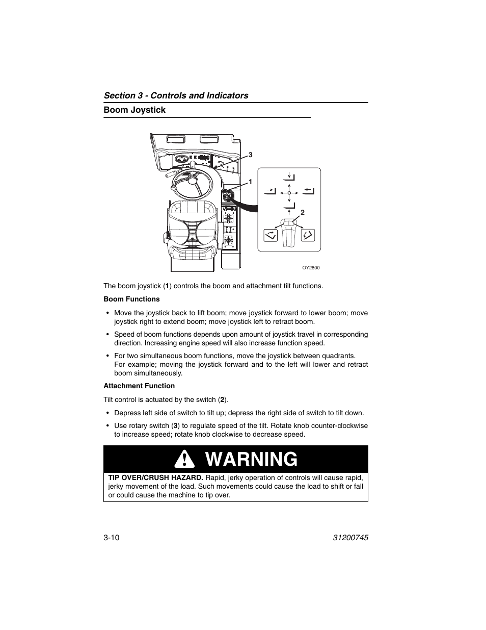 Boom joystick, Boom joystick -10, Warning | JLG G12-55A Operator Manual User Manual | Page 50 / 160