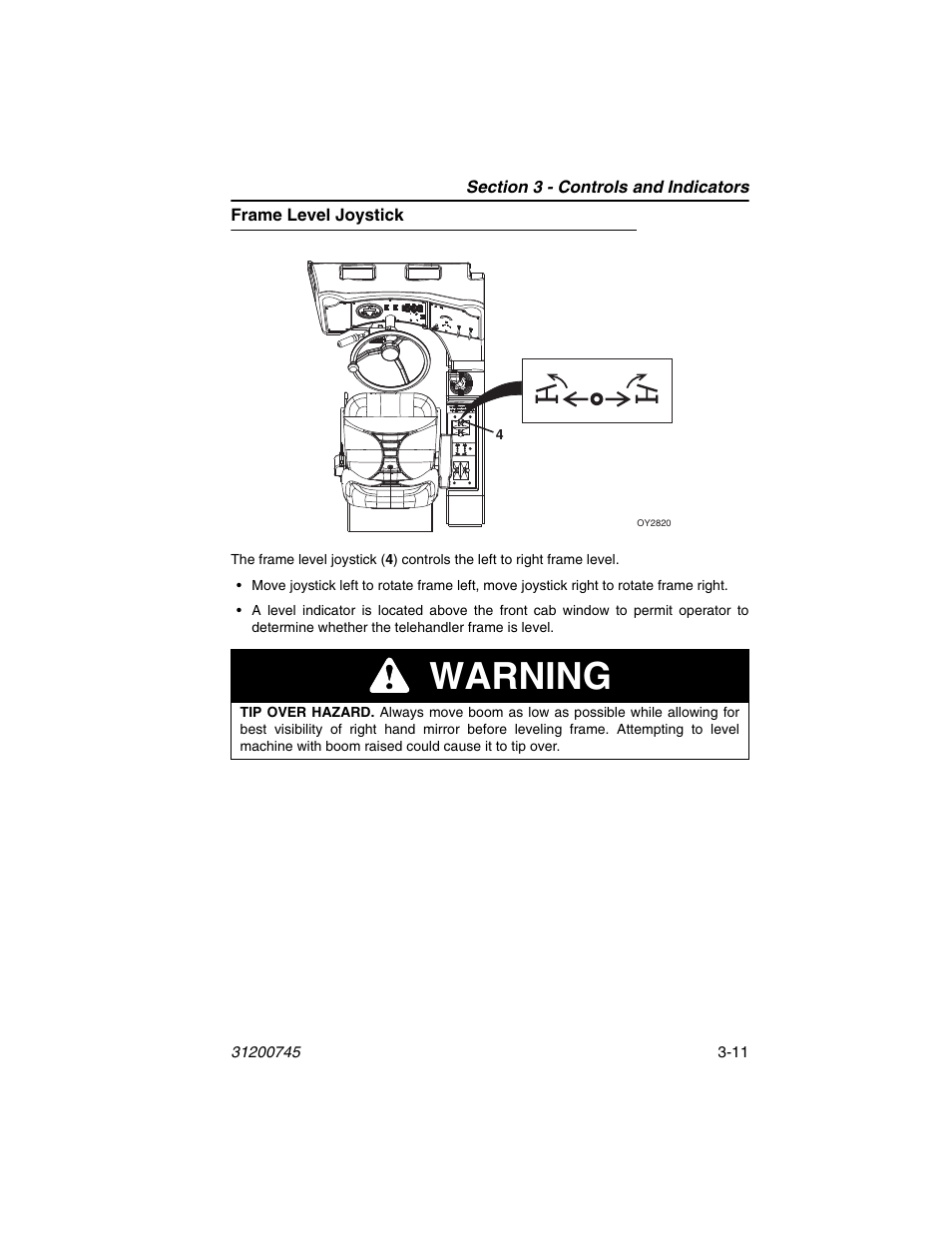 Frame level joystick, Frame level joystick -11, Warning | JLG G12-55A Operator Manual User Manual | Page 51 / 160
