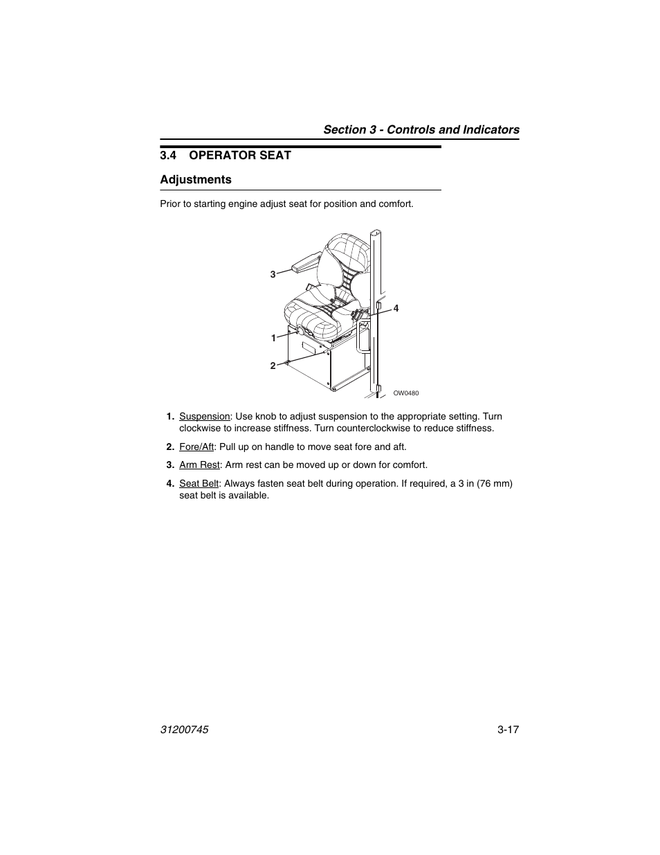 4 operator seat, Adjustments, 4 operator seat -17 | Adjustments -17 | JLG G12-55A Operator Manual User Manual | Page 57 / 160