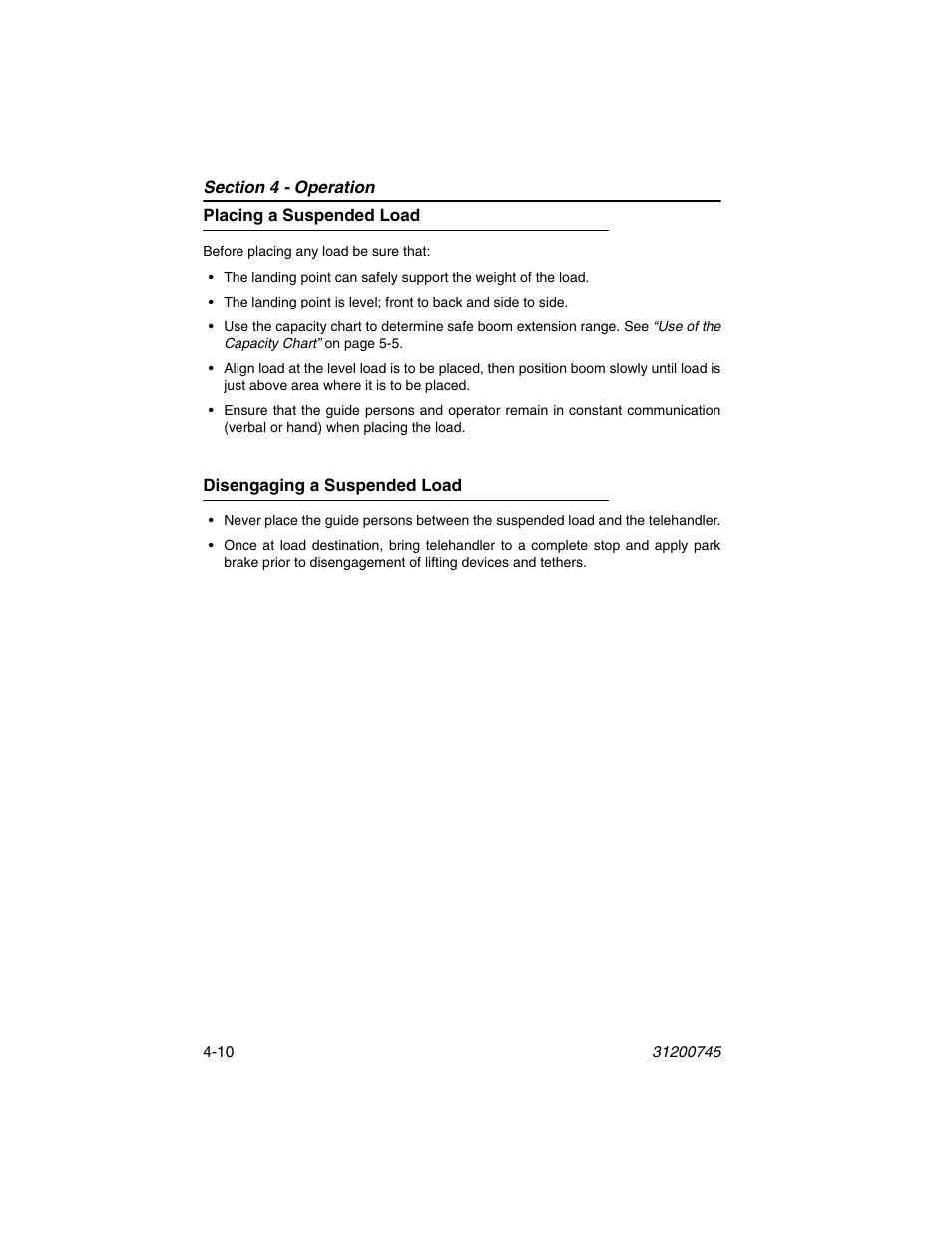 Placing a suspended load, Disengaging a suspended load | JLG G12-55A Operator Manual User Manual | Page 70 / 160