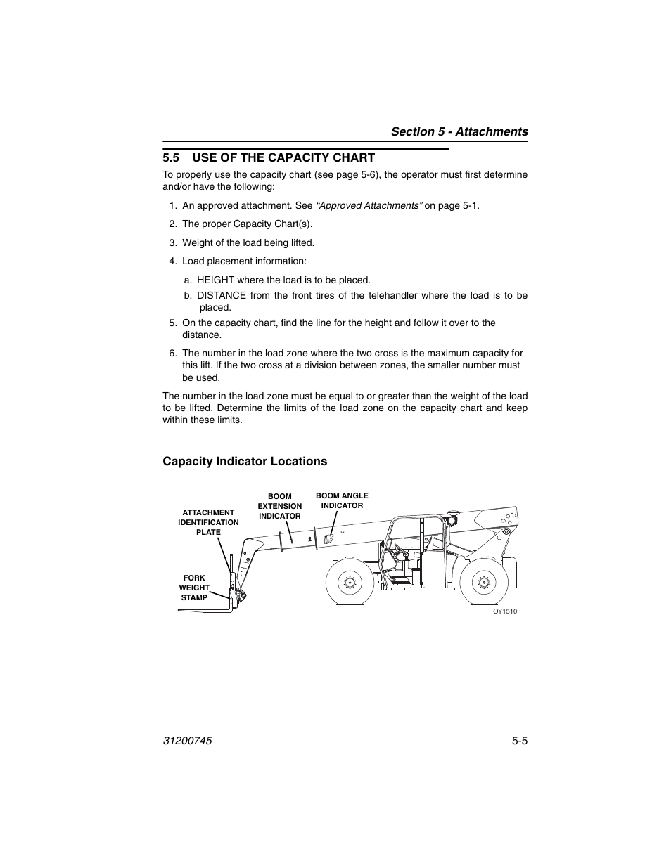 5 use of the capacity chart, Capacity indicator locations, 5 use of the capacity chart -5 | Capacity indicator locations -5 | JLG G12-55A Operator Manual User Manual | Page 77 / 160