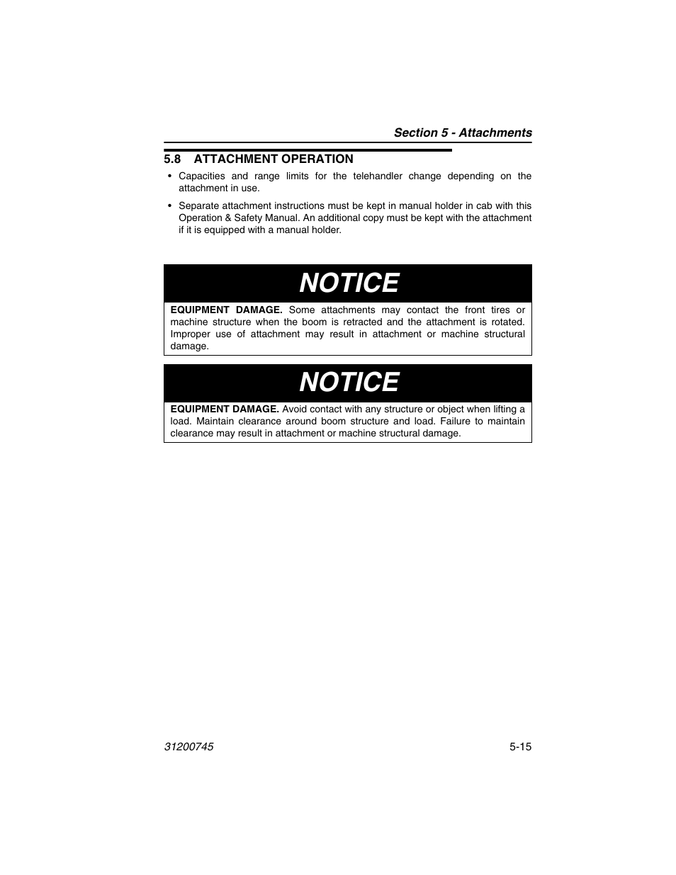 8 attachment operation, 8 attachment operation -15, Notice | JLG G12-55A Operator Manual User Manual | Page 87 / 160