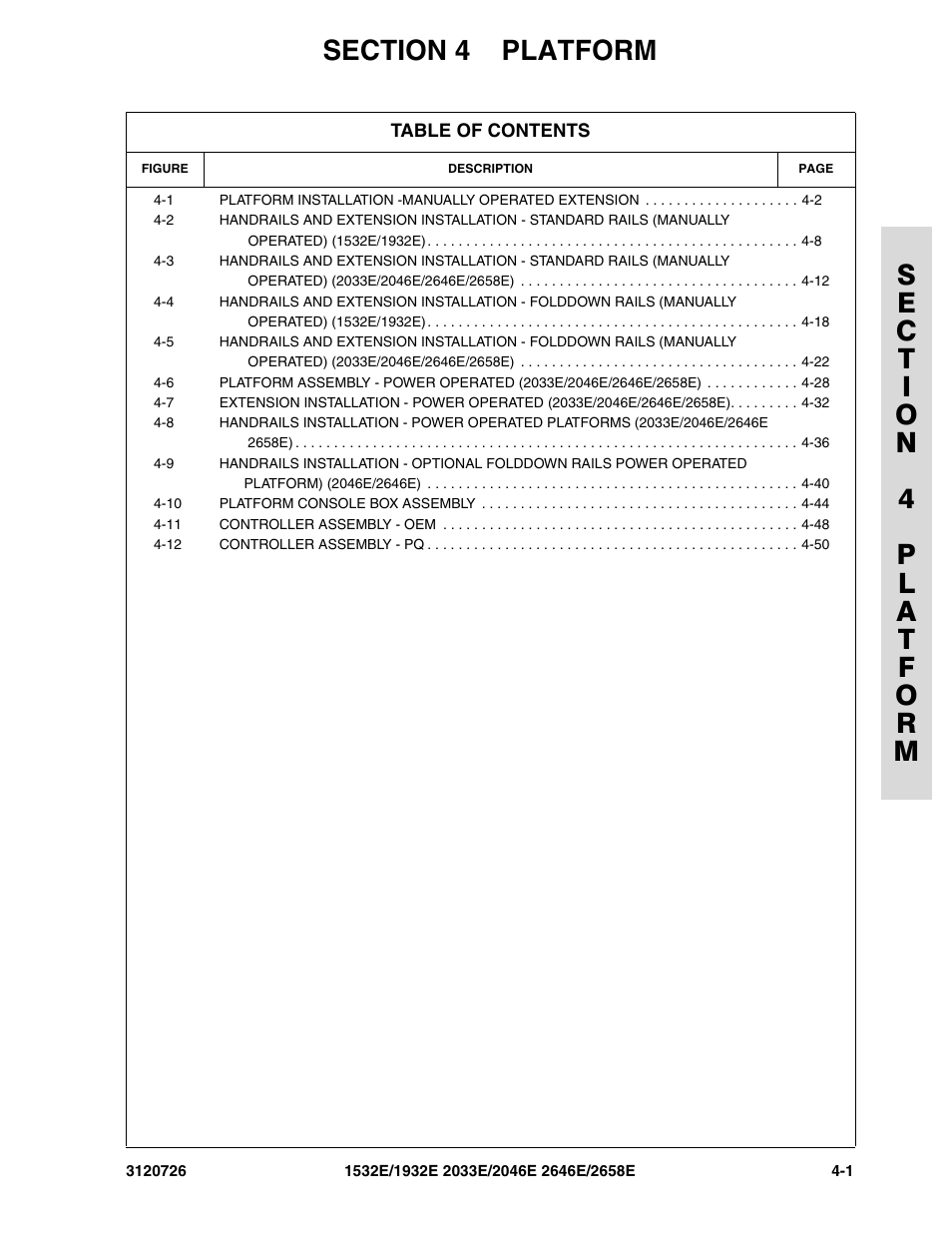 Section 4 platform, Section 4 - platform -1 | JLG 2658E ANSI Parts Manual User Manual | Page 111 / 258