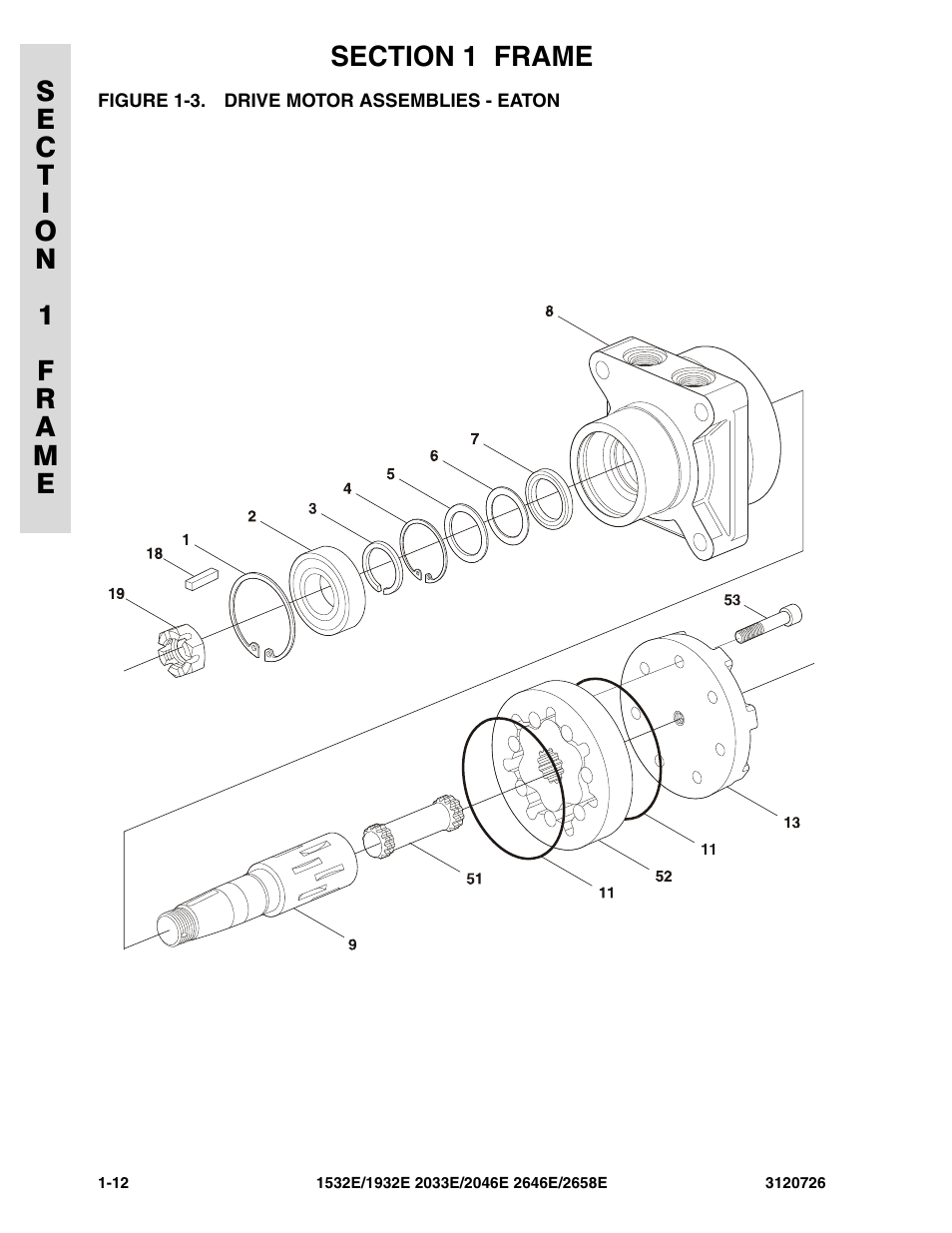 Figure 1-3. drive motor assemblies - eaton, Drive motor assemblies - eaton -12 | JLG 2658E ANSI Parts Manual User Manual | Page 20 / 258