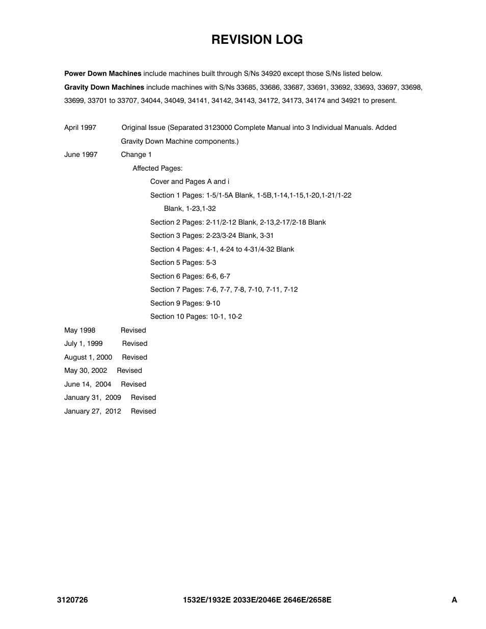 Revision log | JLG 2658E ANSI Parts Manual User Manual | Page 3 / 258
