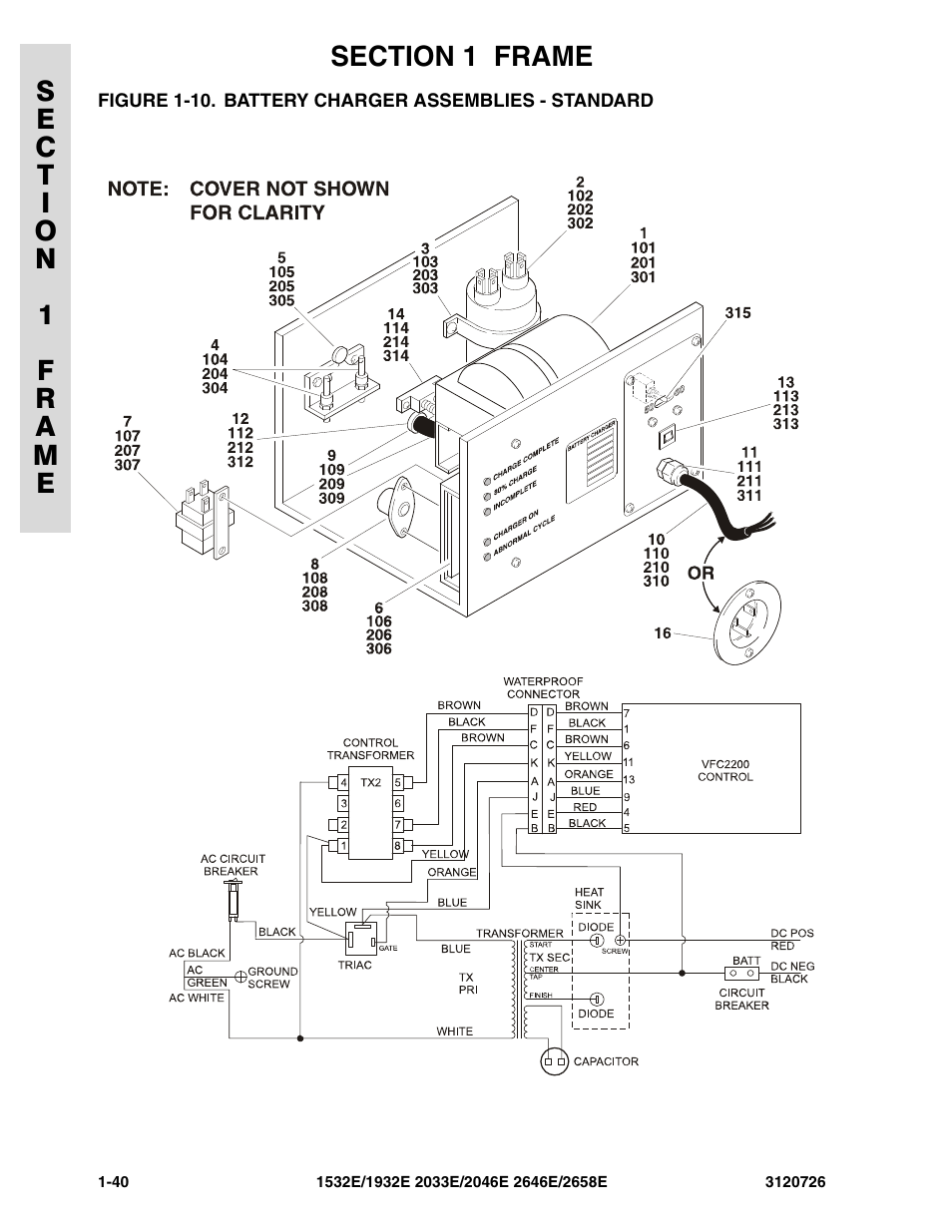 Figure 1-10. battery charger assemblies - standard, Battery charger assemblies - standard -40 | JLG 2658E ANSI Parts Manual User Manual | Page 48 / 258