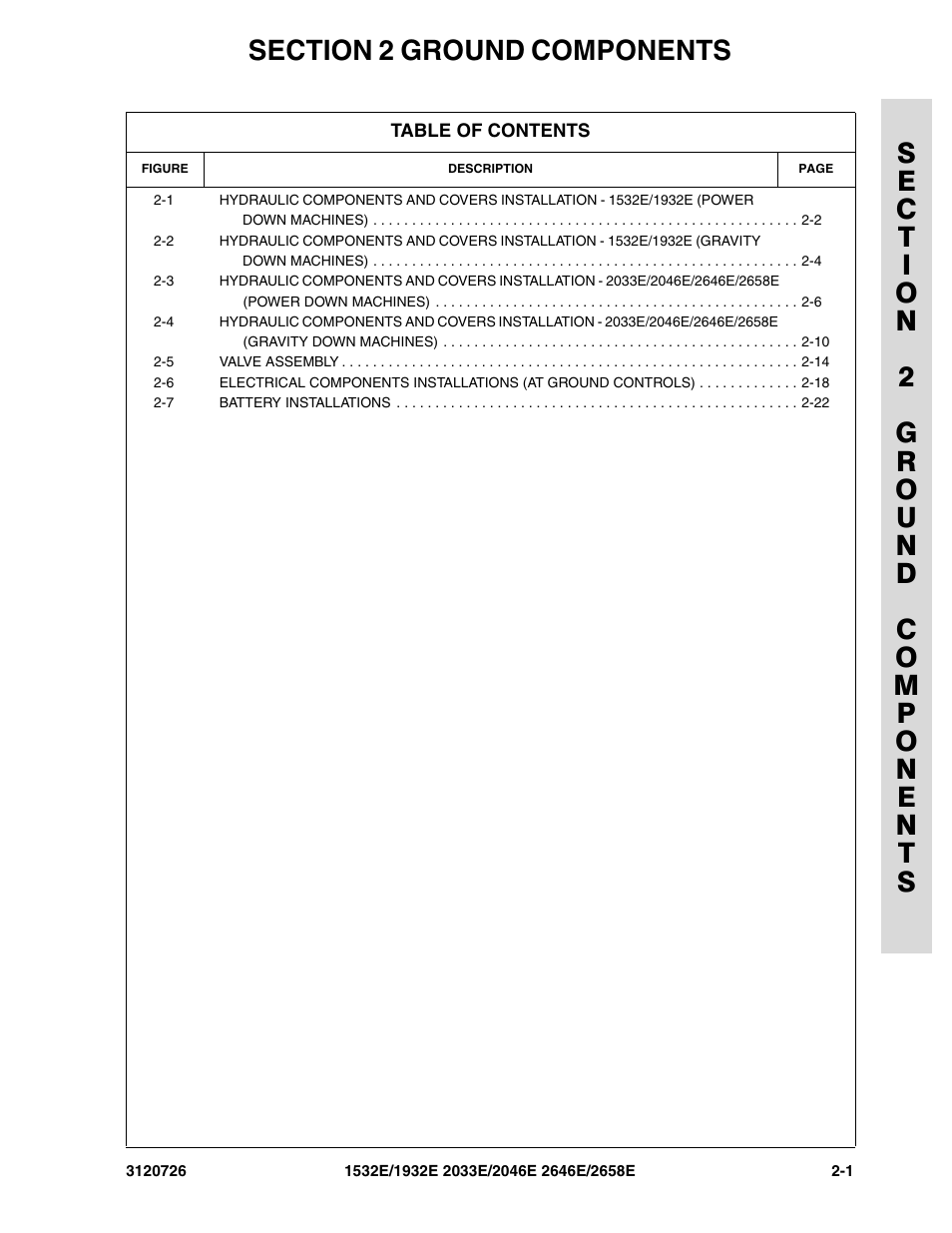 Section 2 ground components, Section 2 - ground components -1 | JLG 2658E ANSI Parts Manual User Manual | Page 55 / 258