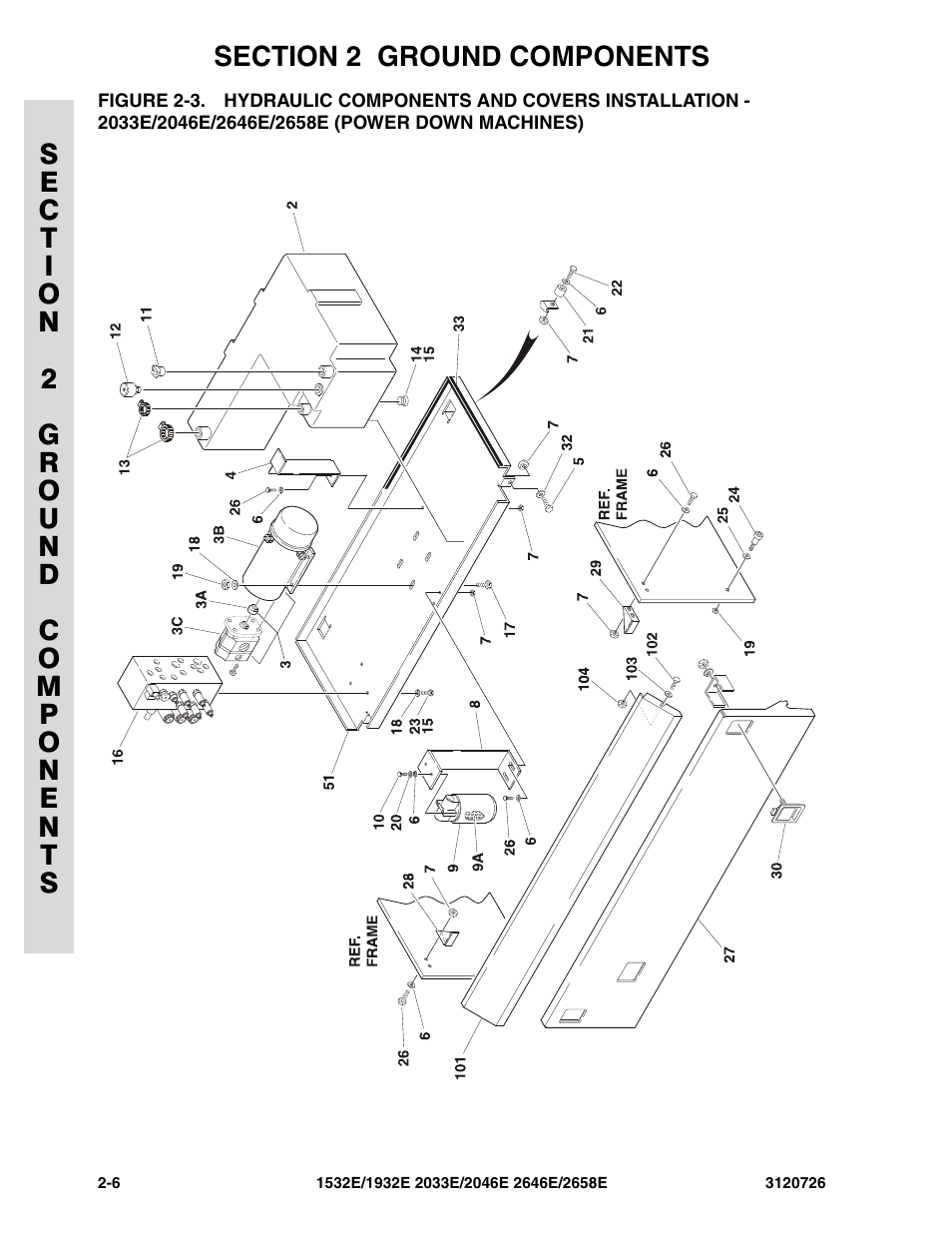 Hydraulic components and covers installation, 2033e/2046e/2646e/2658e (power down machines) -6 | JLG 2658E ANSI Parts Manual User Manual | Page 60 / 258
