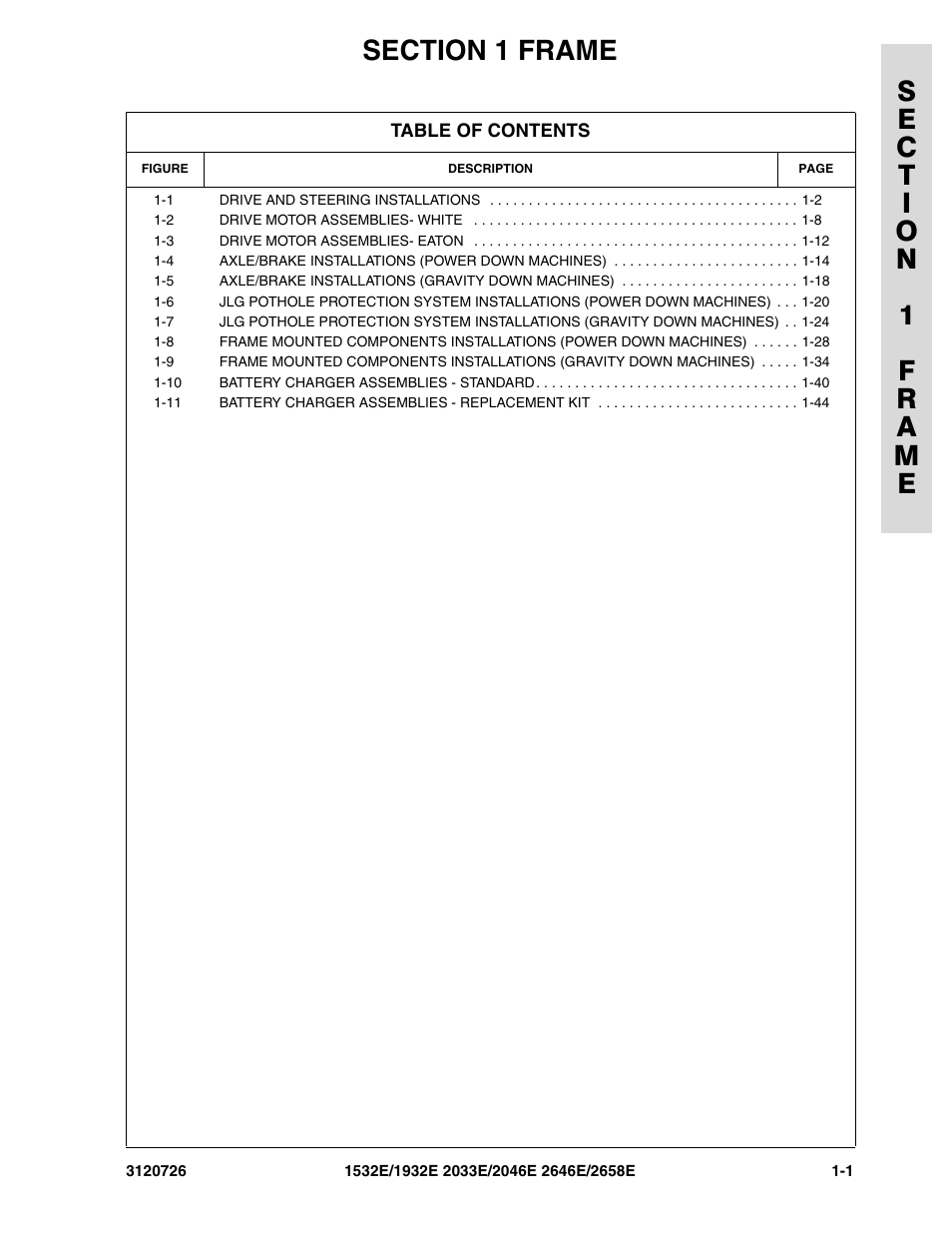 Section 1 frame, Section 1 - frame -1 | JLG 2658E ANSI Parts Manual User Manual | Page 9 / 258