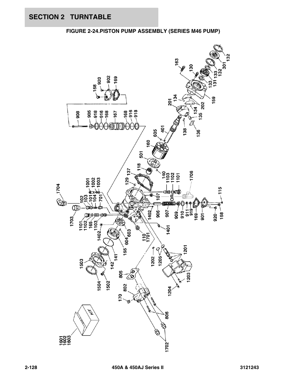 Piston pump assembly (series m46 pump) -128 | JLG 450A_AJ Series II Parts Manual User Manual | Page 206 / 494