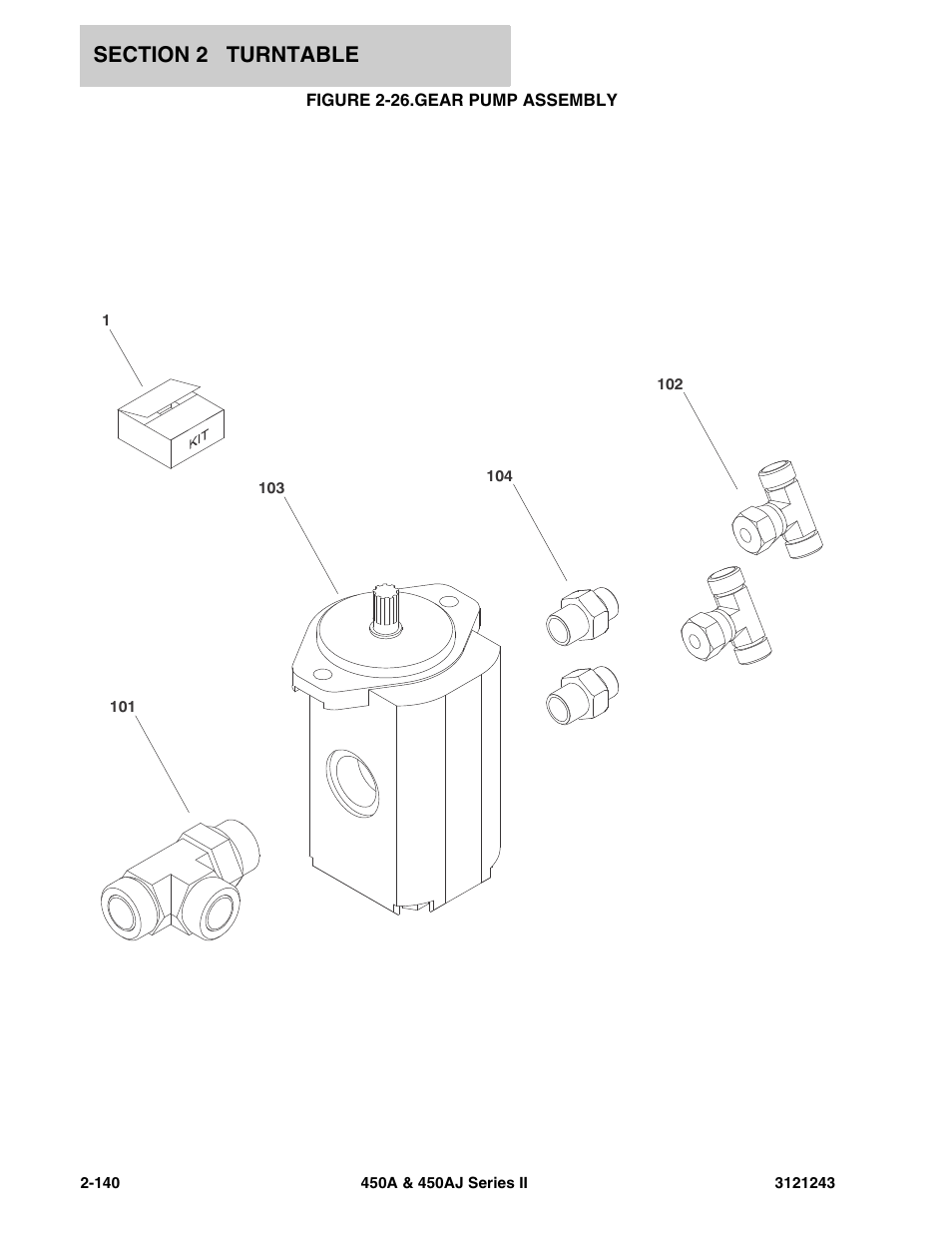 Figure 2-26. gear pump assembly, Gear pump assembly -140 | JLG 450A_AJ Series II Parts Manual User Manual | Page 218 / 494