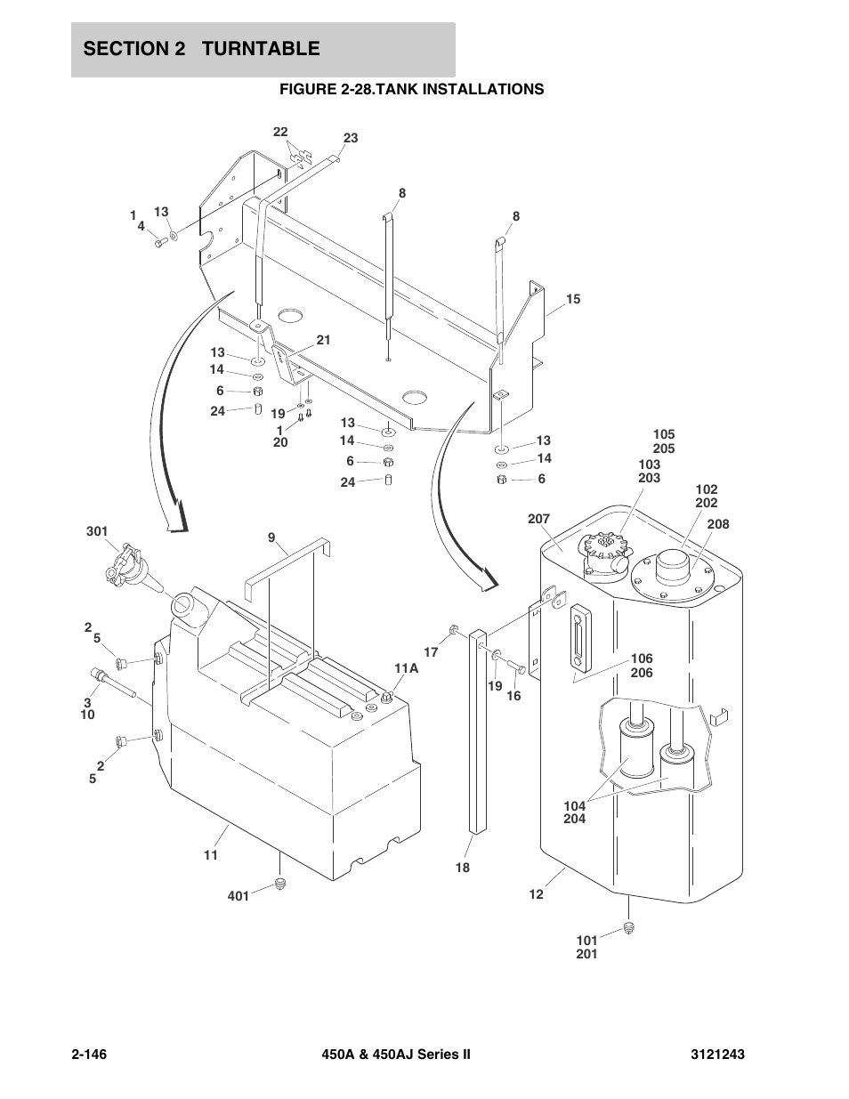 Figure 2-28. tank installations, Tank installations -146 | JLG 450A_AJ Series II Parts Manual User Manual | Page 224 / 494