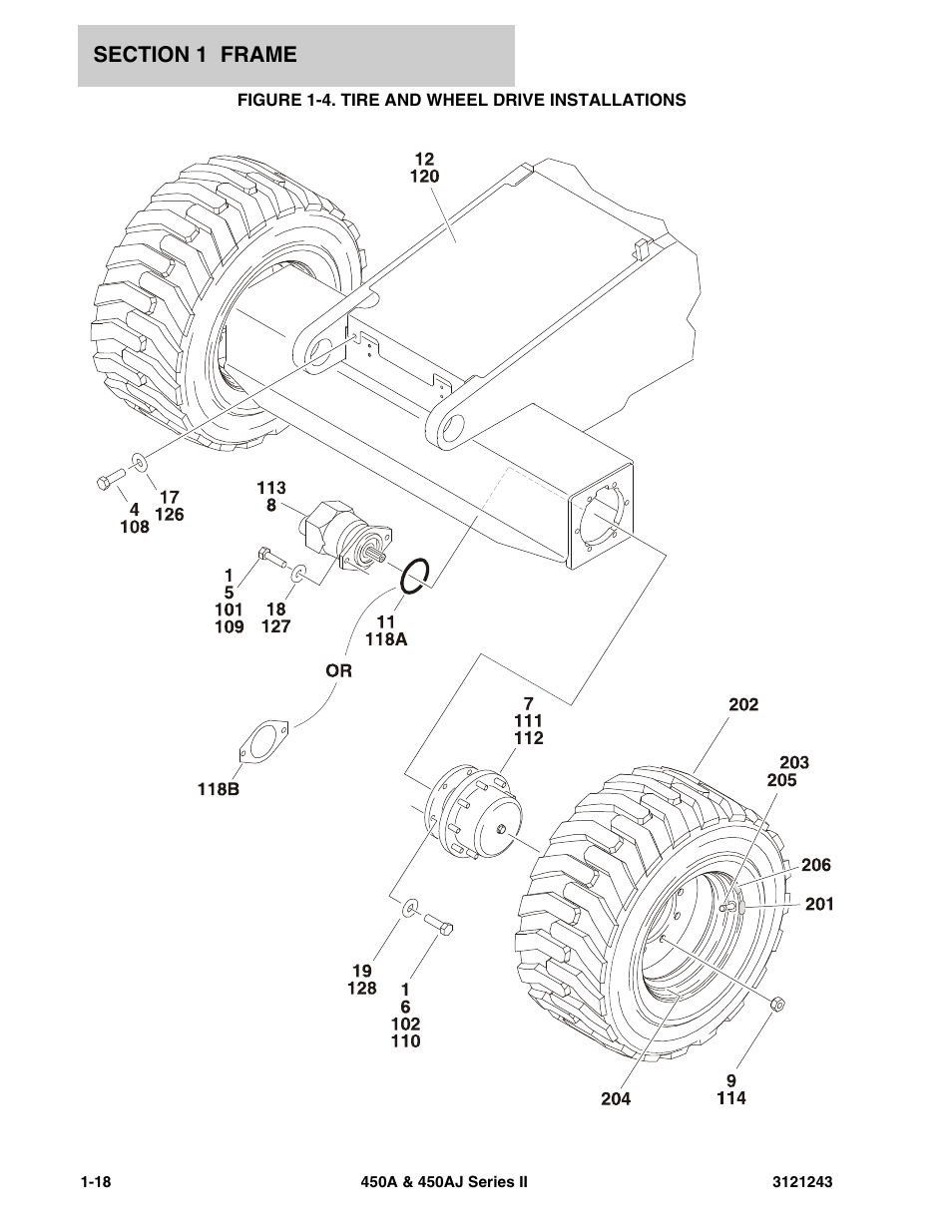 Figure 1-4. tire and wheel drive installations | JLG 450A_AJ Series II Parts Manual User Manual | Page 26 / 494