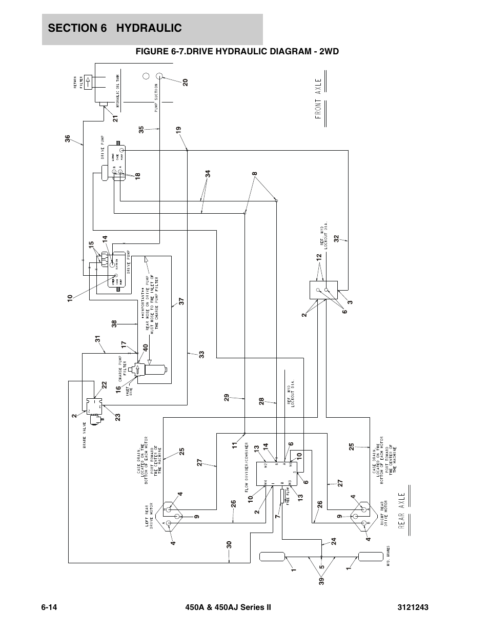 Figure 6-7. drive hydraulic diagram - 2wd, Drive hydraulic diagram - 2wd -14 | JLG 450A_AJ Series II Parts Manual User Manual | Page 378 / 494