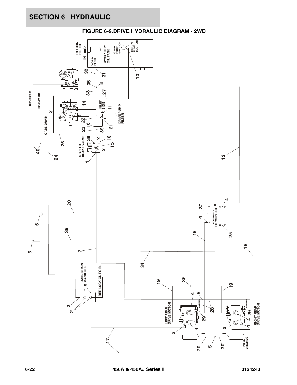 Figure 6-9. drive hydraulic diagram - 2wd, Drive hydraulic diagram - 2wd -22, Figure 6-9 | Drive hydraulic, Diagram - 2wd, Figure 6-9.drive hydraulic diagram - 2wd | JLG 450A_AJ Series II Parts Manual User Manual | Page 386 / 494