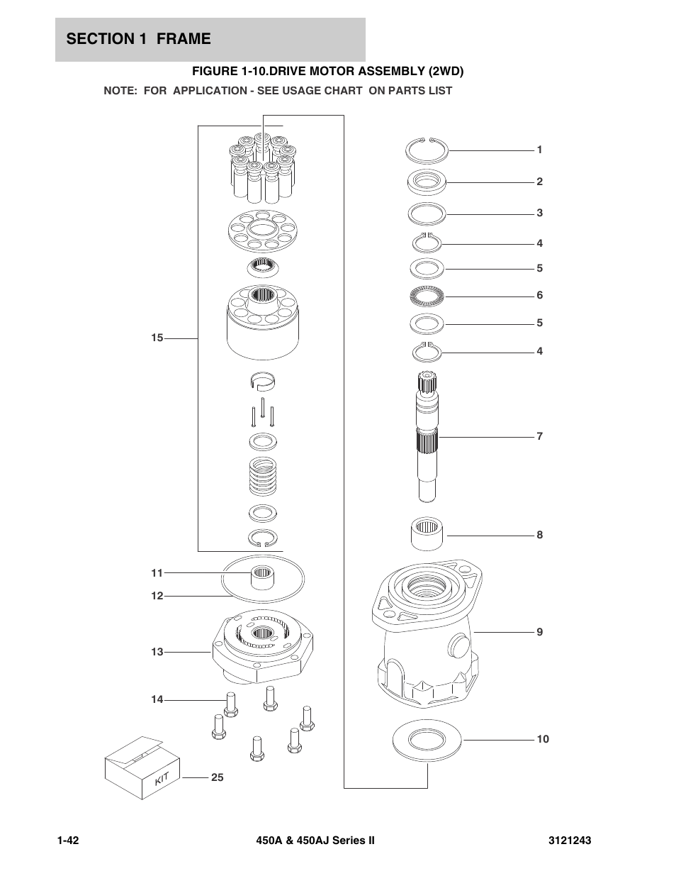 Figure 1-10. drive motor assembly (2wd), Drive motor assembly (2wd) -42 | JLG 450A_AJ Series II Parts Manual User Manual | Page 50 / 494