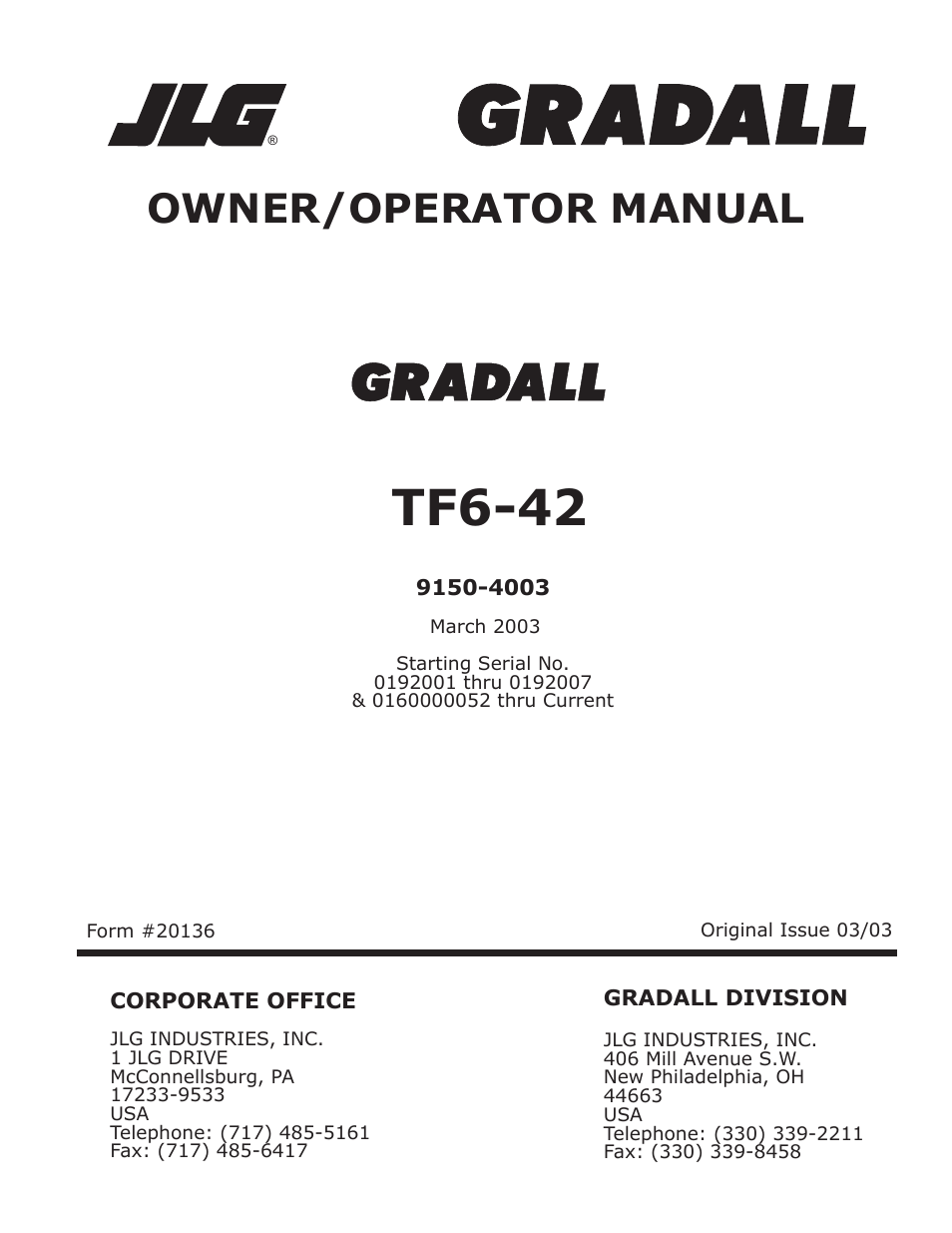 JLG TF6-42 (9150-4003) Operator Manual User Manual | 92 pages