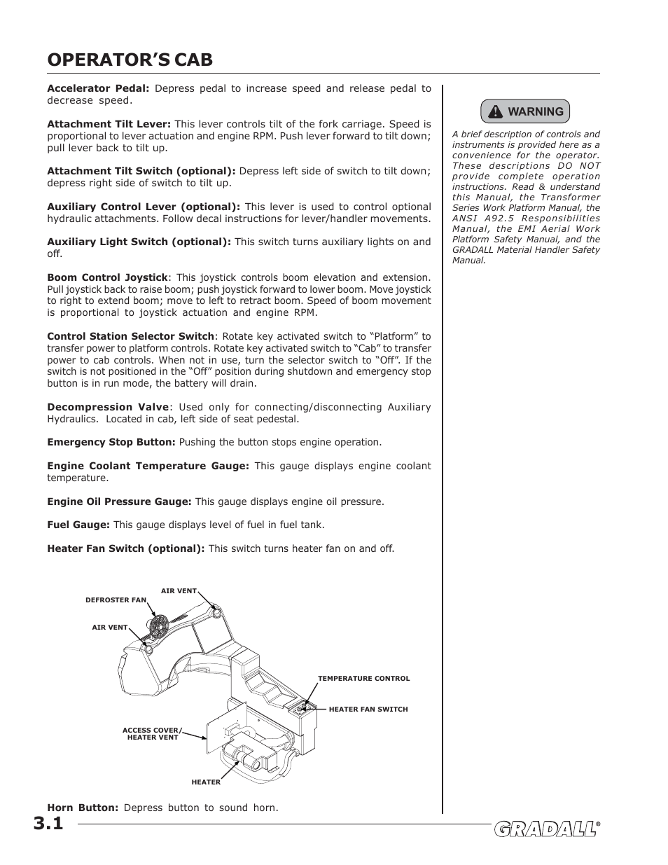 Operator’s cab | JLG TF6-42 (9150-4003) Operator Manual User Manual | Page 20 / 92