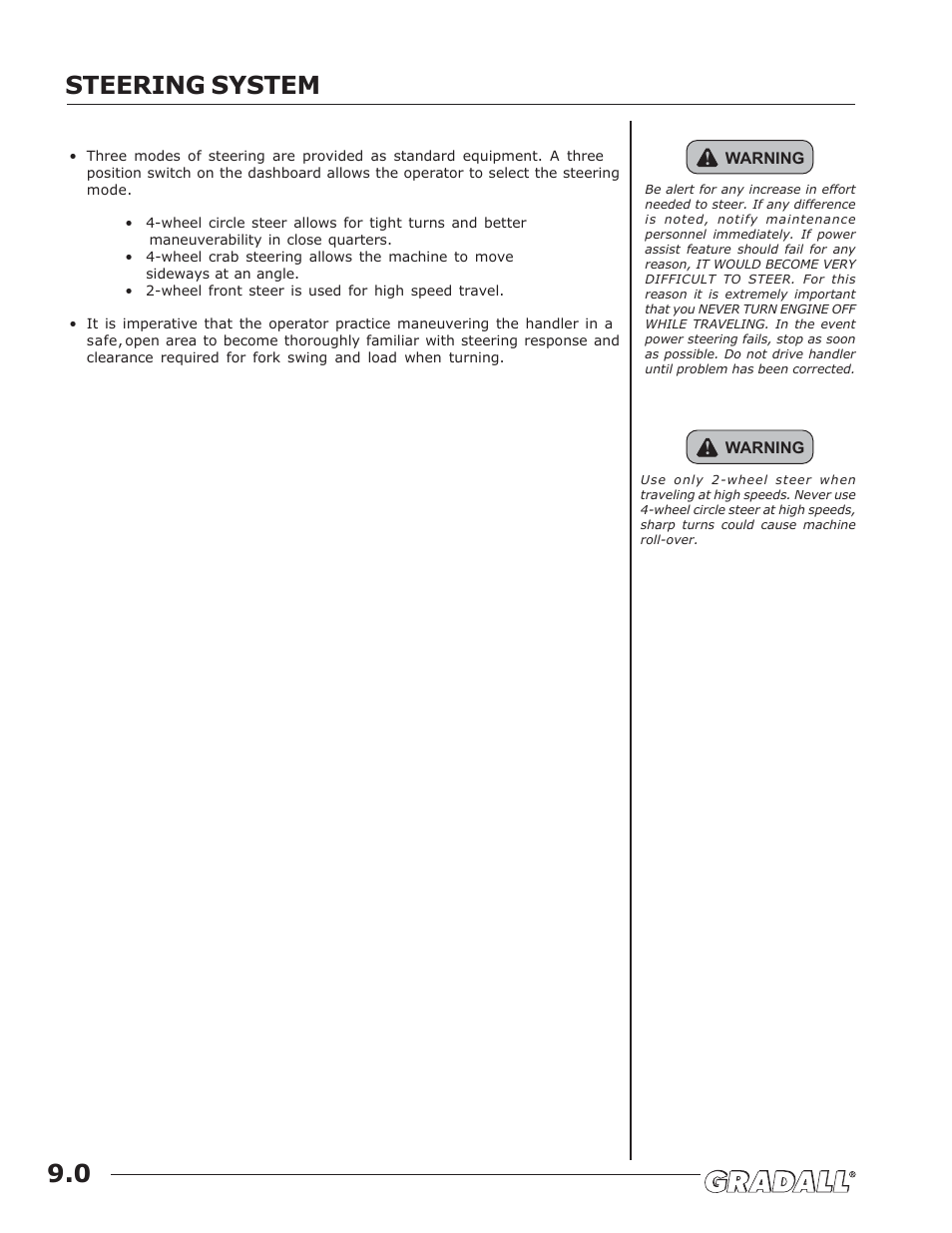 Steering system, Steering system 9.0 | JLG TF6-42 (9150-4003) Operator Manual User Manual | Page 28 / 92