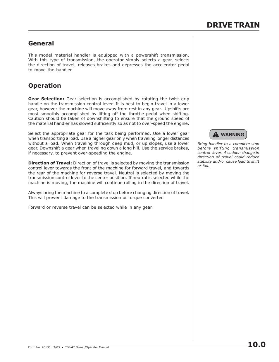 Drive train, Drive train 10.0, General | Operation | JLG TF6-42 (9150-4003) Operator Manual User Manual | Page 29 / 92