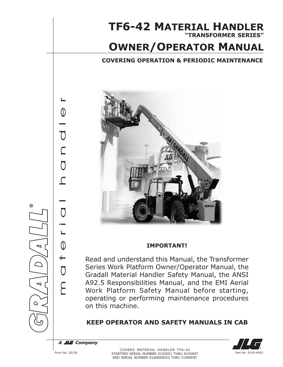 Tf6-42 m, Aterial, Andler | Wner, Perator, Anual, Material handler | JLG TF6-42 (9150-4003) Operator Manual User Manual | Page 3 / 92