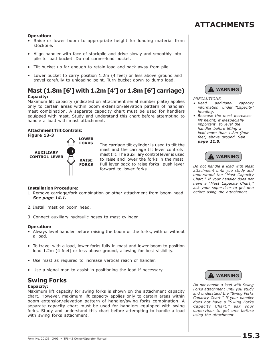 Attachments, Swing forks | JLG TF6-42 (9150-4003) Operator Manual User Manual | Page 41 / 92