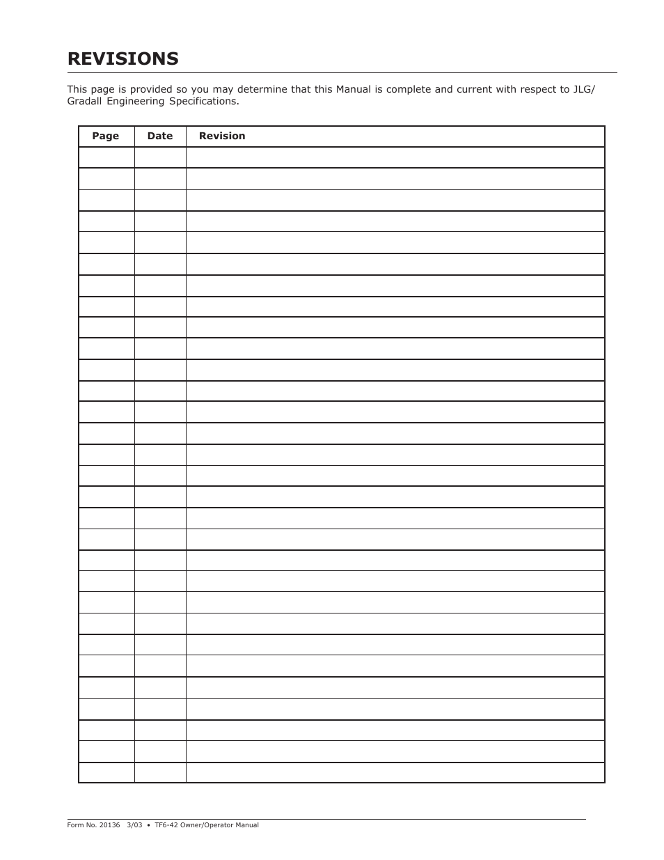 Revisions | JLG TF6-42 (9150-4003) Operator Manual User Manual | Page 5 / 92