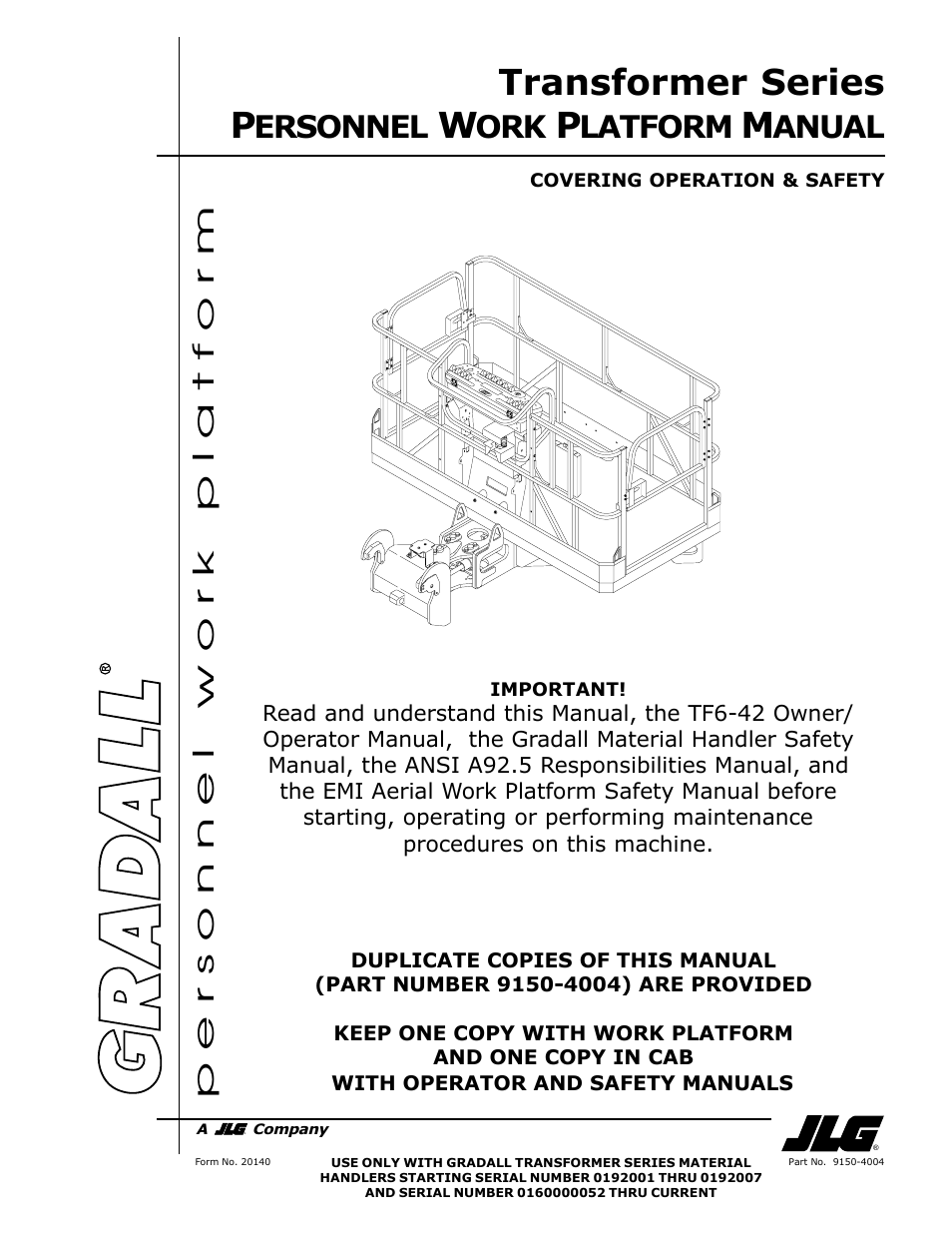 Transformer series p, Ersonnel, Latform | Anual, Personnel work platform | JLG TF6-42 (9150-4003) Operator Manual User Manual | Page 63 / 92