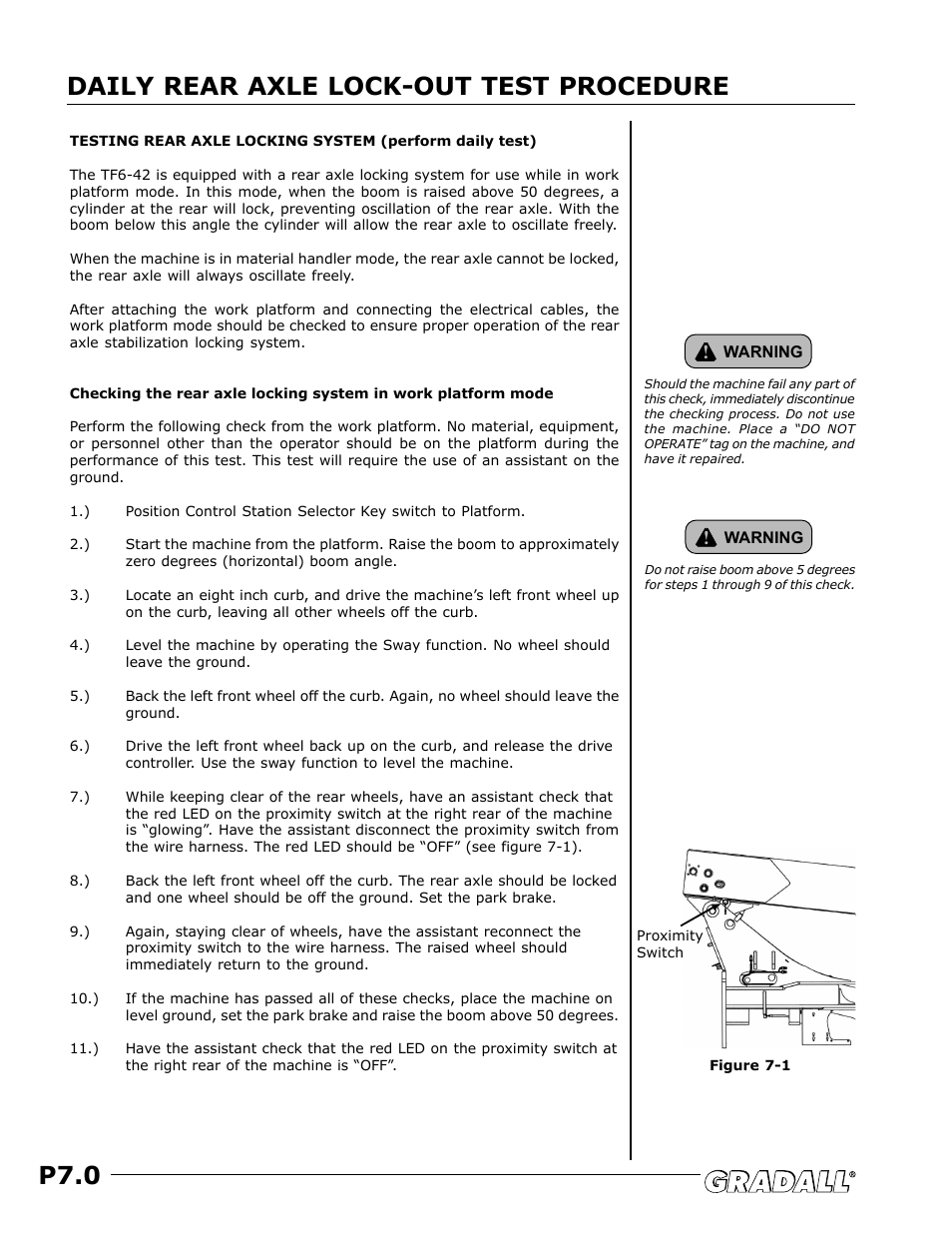 Daily rear axle lock-out test procedure, P7.0 | JLG TF6-42 (9150-4003) Operator Manual User Manual | Page 82 / 92