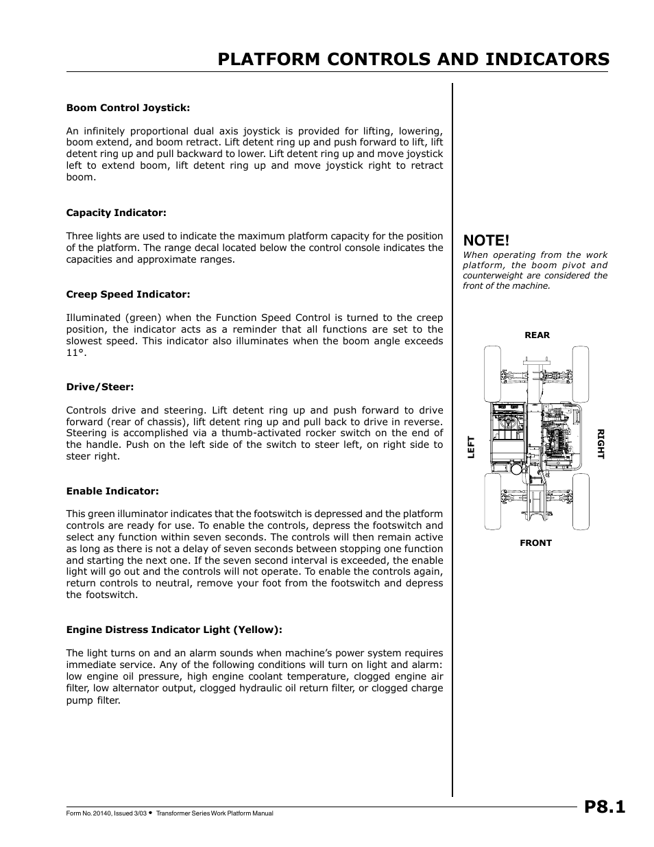 P8.1, Platform controls and indicators | JLG TF6-42 (9150-4003) Operator Manual User Manual | Page 85 / 92